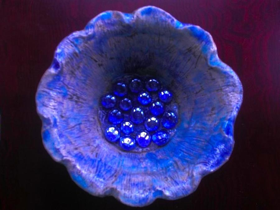 Blue Poppy Bowl Ceramic Art by Joan-Violet Stretch