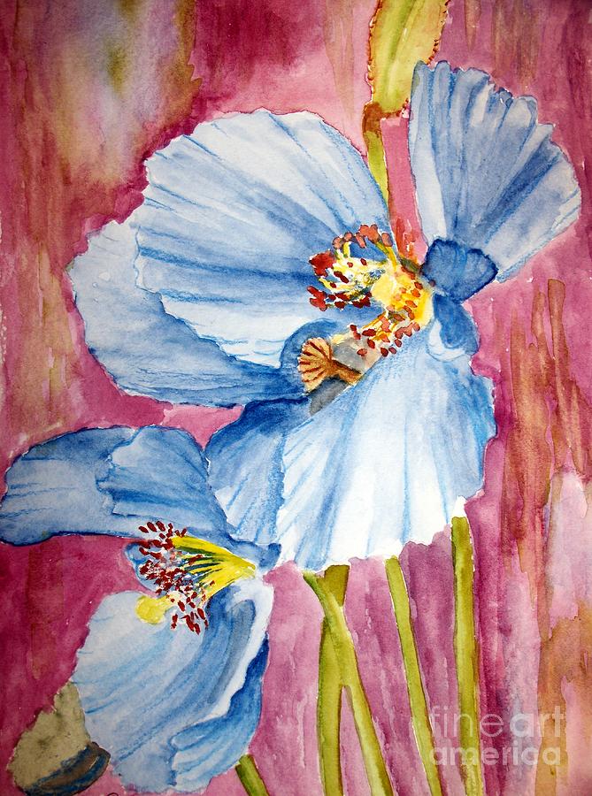 Blue Poppy Painting by Carol Grimes