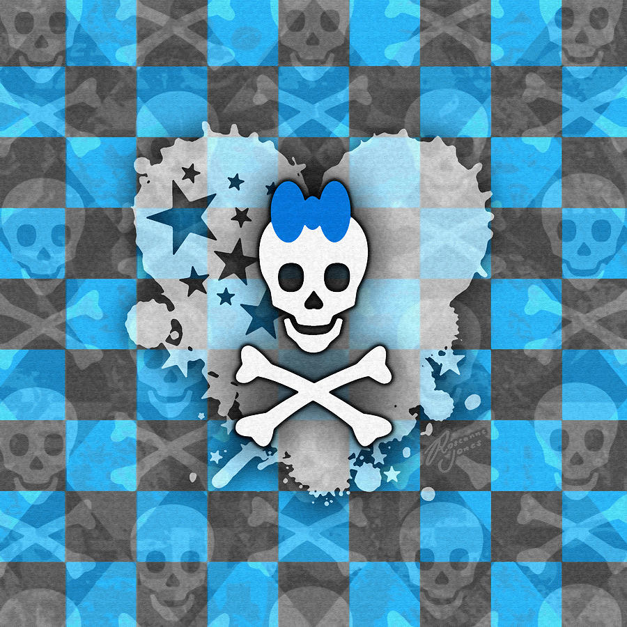 Blue Princess Skull Heart Digital Art