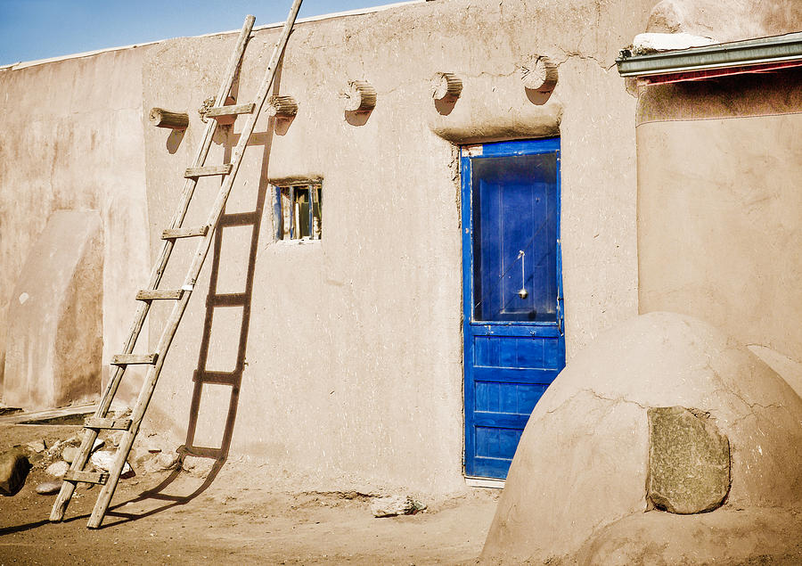 Blue Pueblo Door and Ladder Photograph by Marilyn Hunt