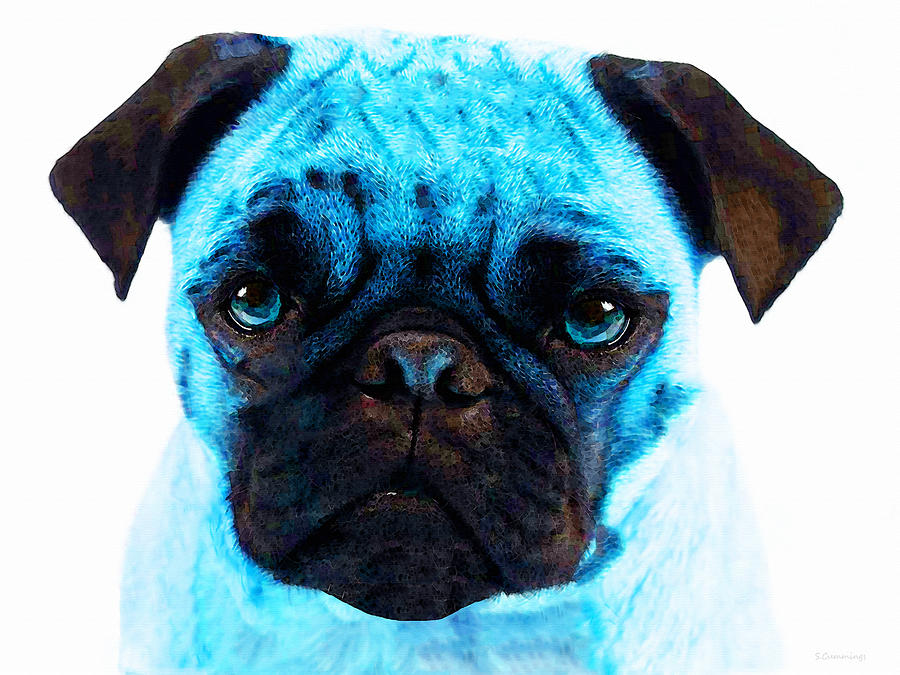 Pug Painting - Blue - Pug Pop Art By Sharon Cummings by Sharon Cummings