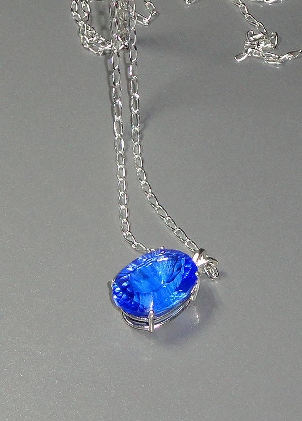 Robin Jewelry - Blue Quartz Concave Cut Pendant Necklace by Robin Copper