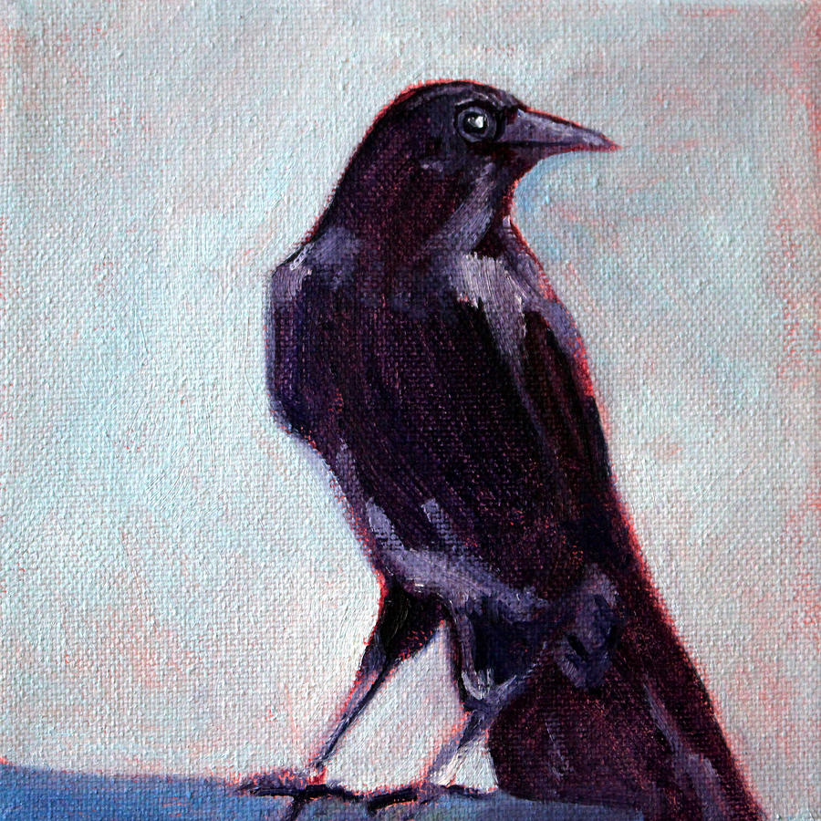 Blue Raven Painting by Nancy Merkle