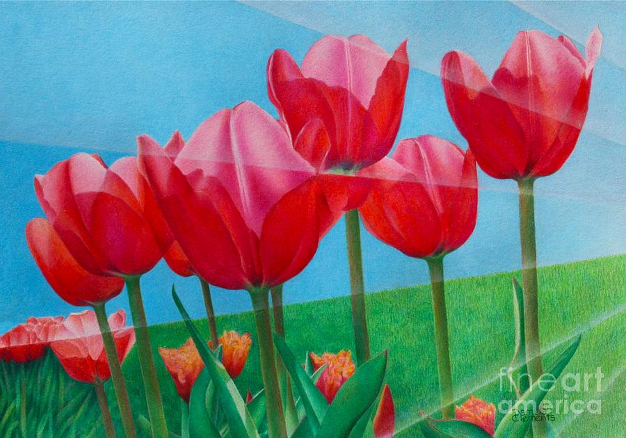 Blue Ray Tulips Painting by Pamela Clements