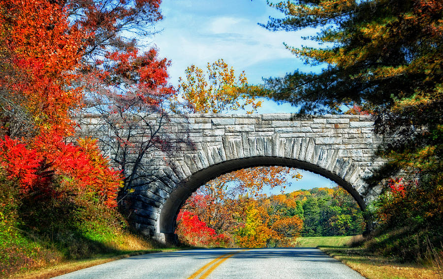 Blue Ridge Autumn Bridge Photograph by Lynn Bauer