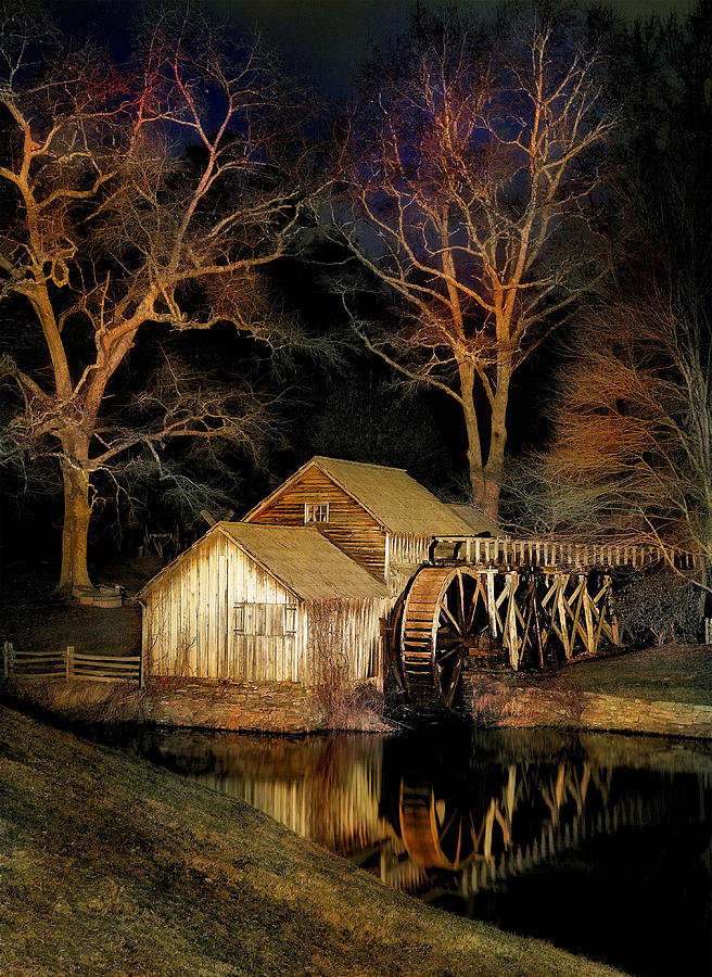 Blue Ridge - Mabry Mill Painted at Night I Photograph by Dan Carmichael