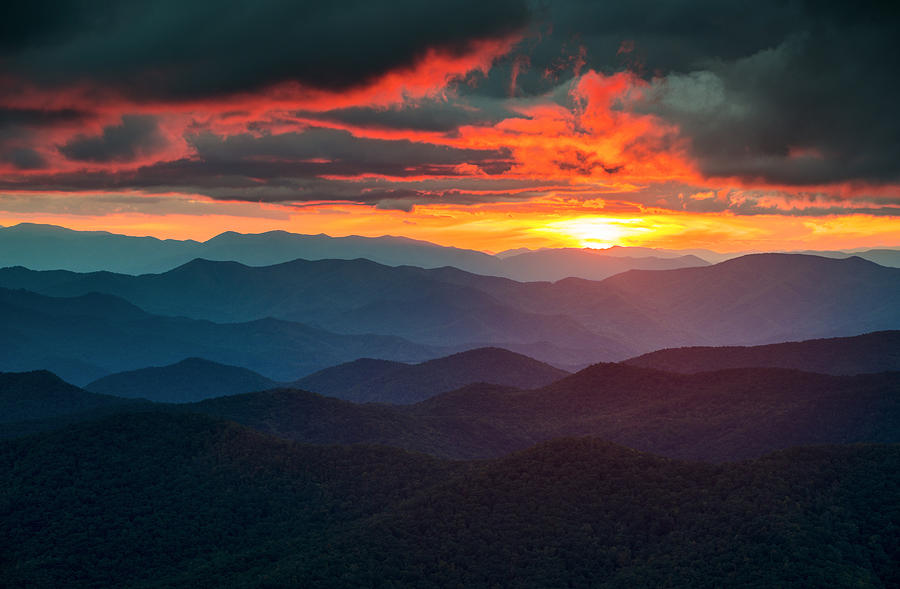 Blue Ridge Mountains Sunset From Southern Blue Ridge Parkway Photograph