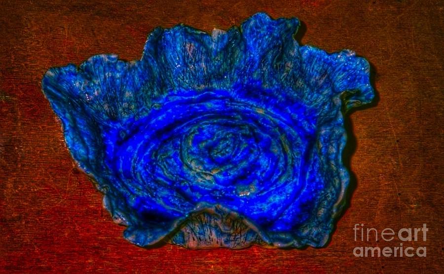 Blue Rose Dish Ceramic Art by Joan-Violet Stretch
