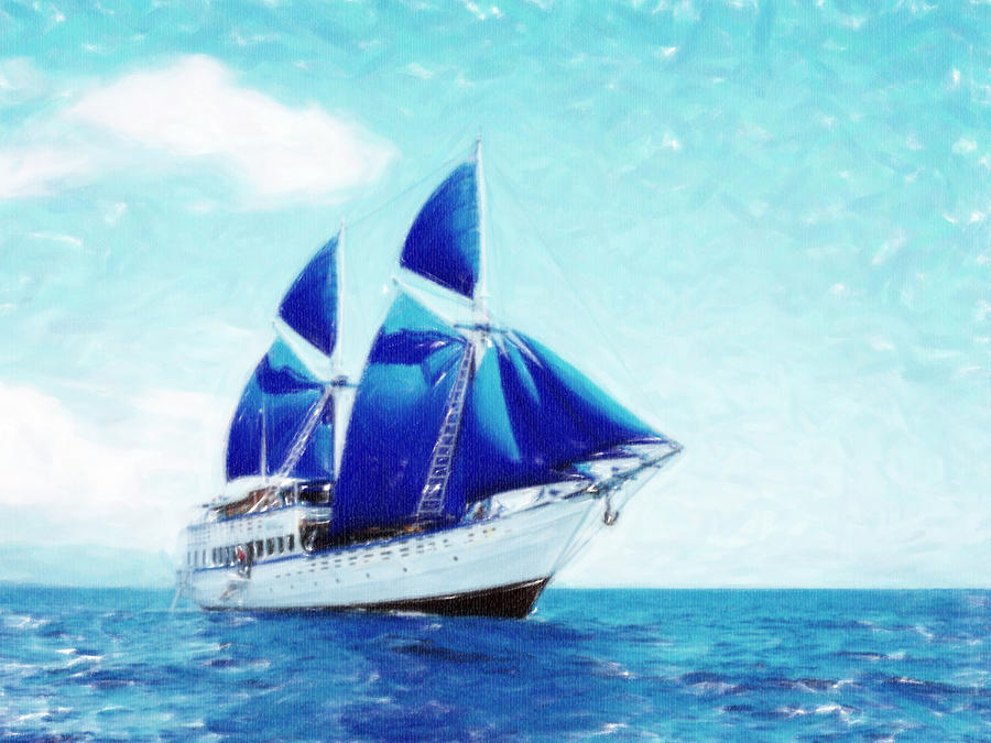 Blue Sail Pastel Painting by MotionAge Designs