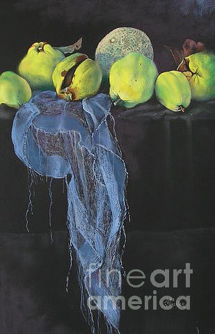 Blue Scarf And Quinces Painting by Julia Blackler