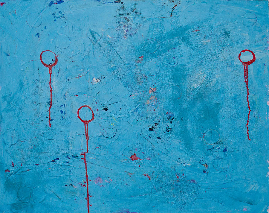 Blue Shadows and Red Raindrops Painting by Paulette B Wright