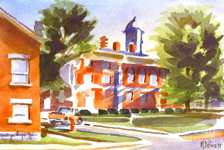 Arcadia Painting - Blue Shadows with a Red Courthouse by Kip DeVore
