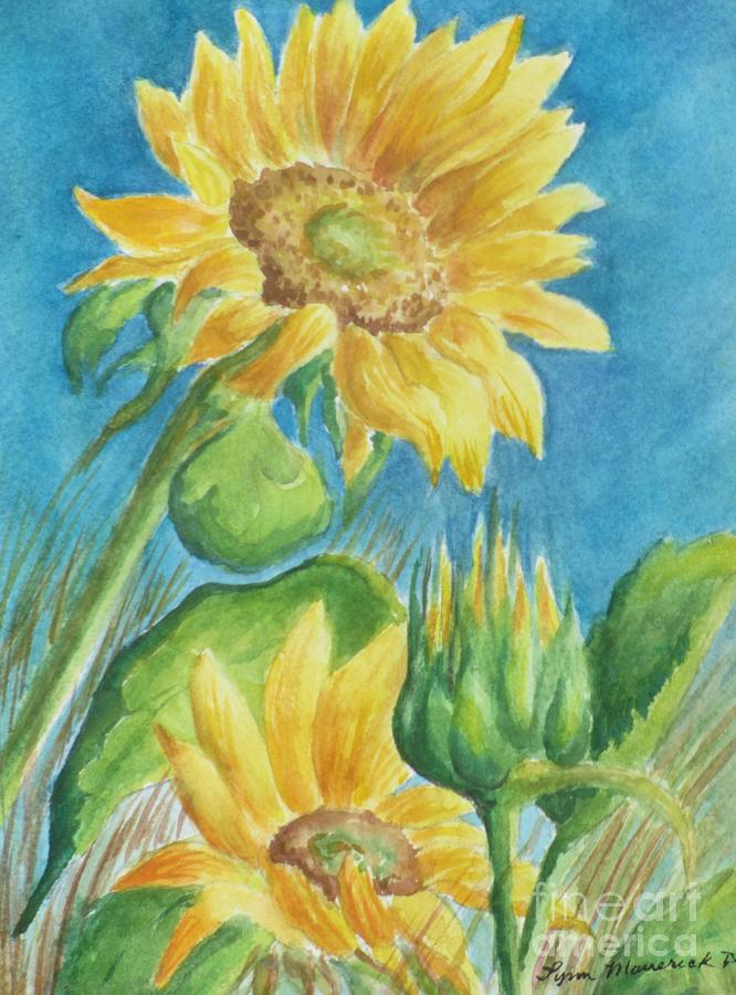 Blue Skies Sunflower Painting by Lynn Maverick Denzer