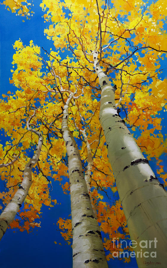 Blue Sky and Tall Aspen Trees Painting by Gary Kim