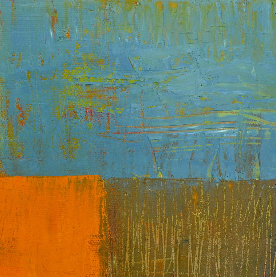 Abstract Painting - Blue Sky with Orange and Brown by Michelle Calkins