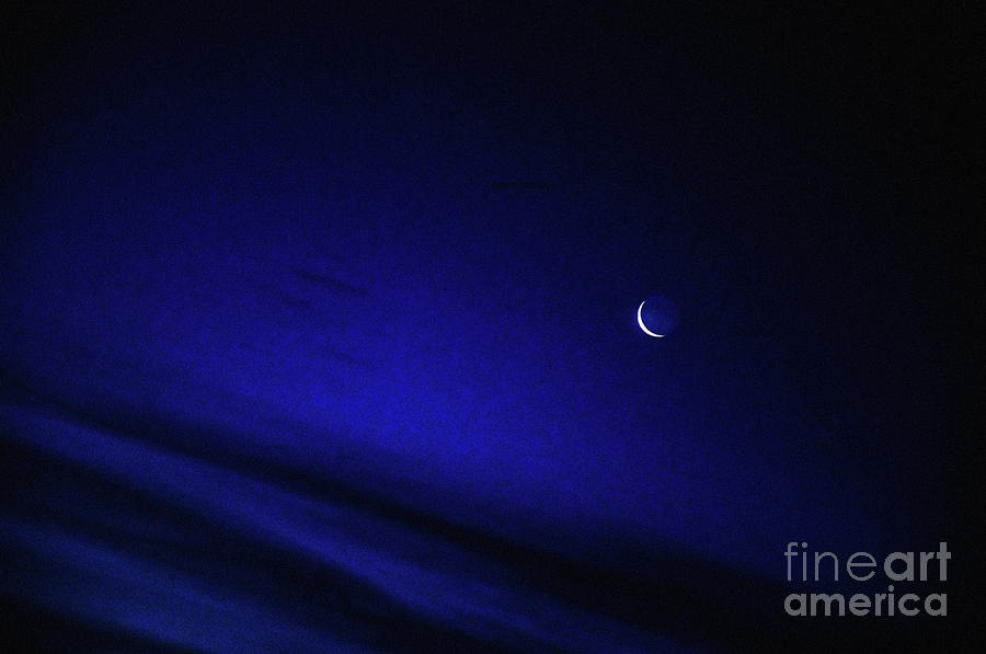 White Photograph - Blue Sliver Moon by Andee Design