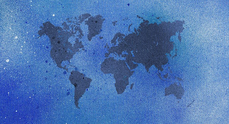 Cool Painting - Blue Spray Painting World Map by Hakon Soreide