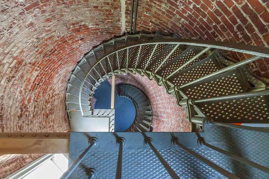 Brick Photograph - Blue Stairs inside Lighthouse on Oregon Coast by Greg Stene