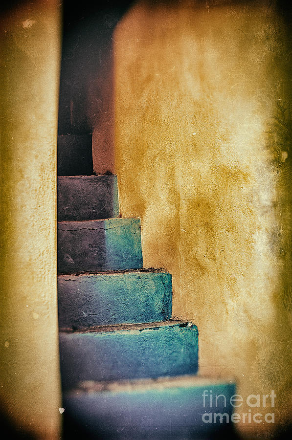 Abstract Photograph - Blue stairs - Yellow wall    by Silvia Ganora