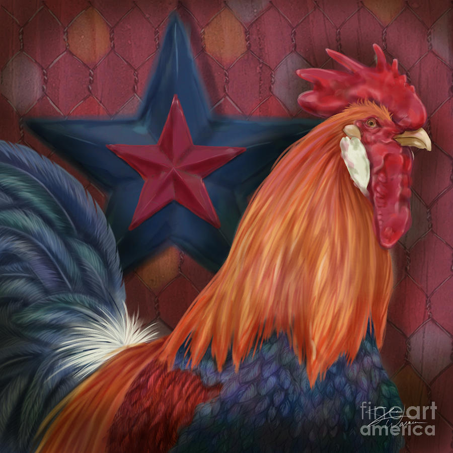 Rooster Mixed Media - Blue Star Rooster by Shari Warren