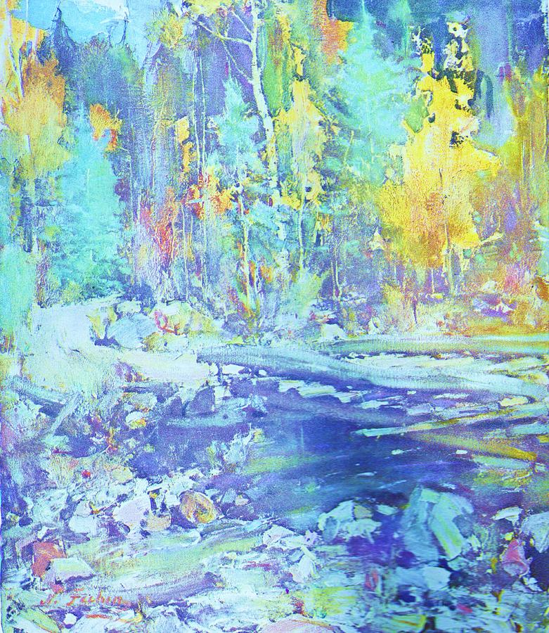 Tree Painting - Blue Stream by Anne-Elizabeth Whiteway