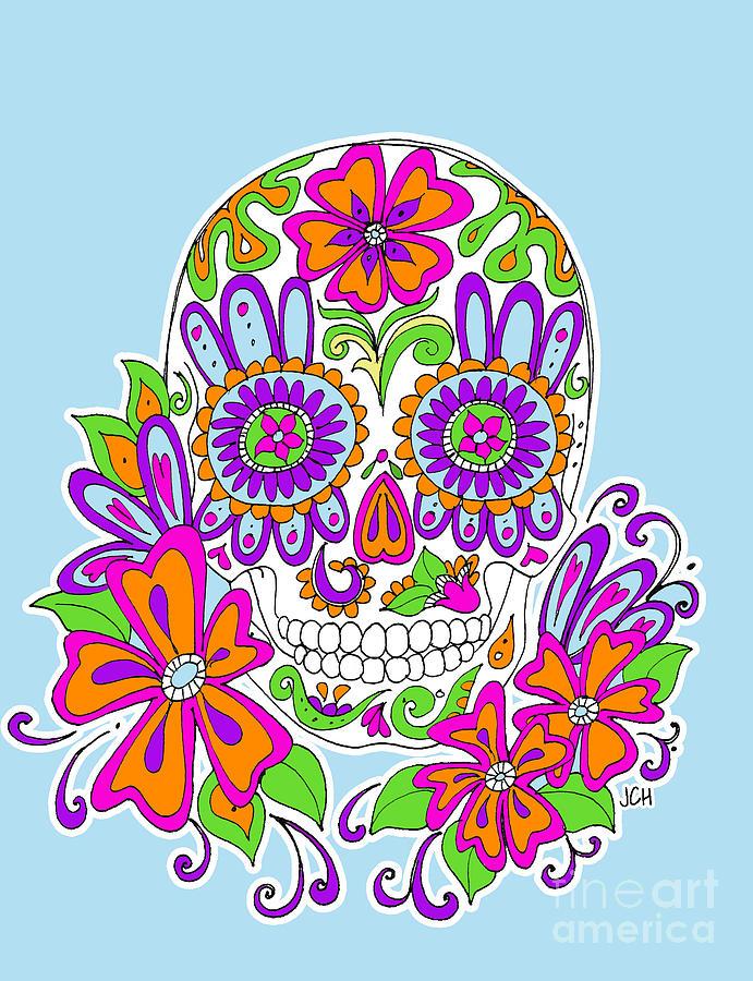 Flower Digital Art - Blue Sugar Skull by Jenny Hall