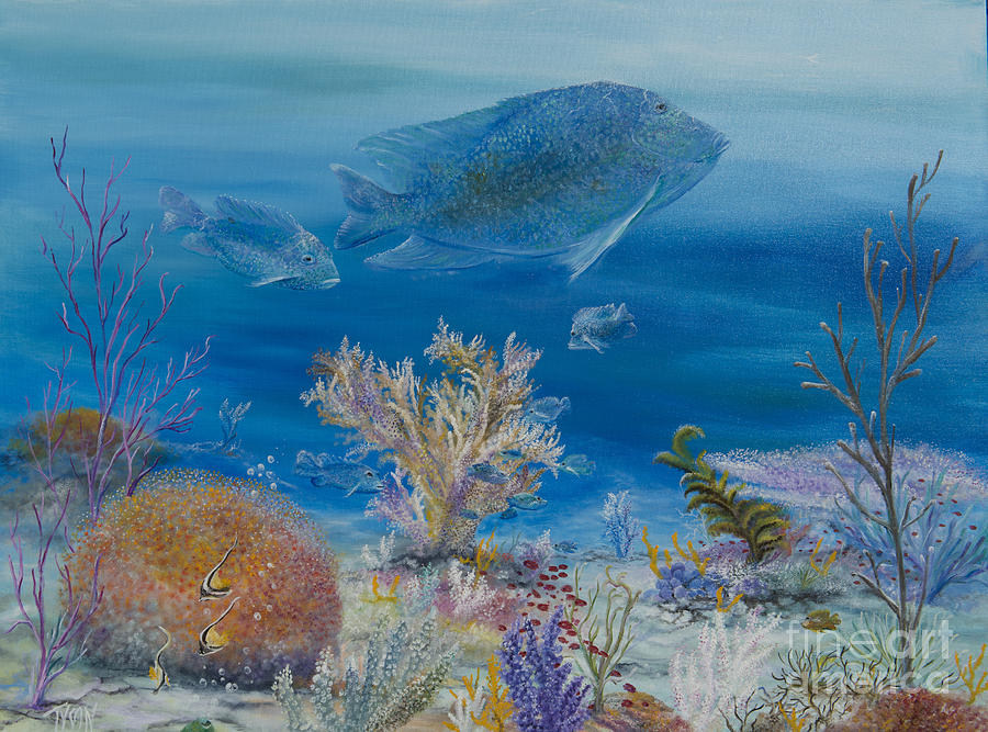Banner Fish Painting - Blue surgeons by John Tyson