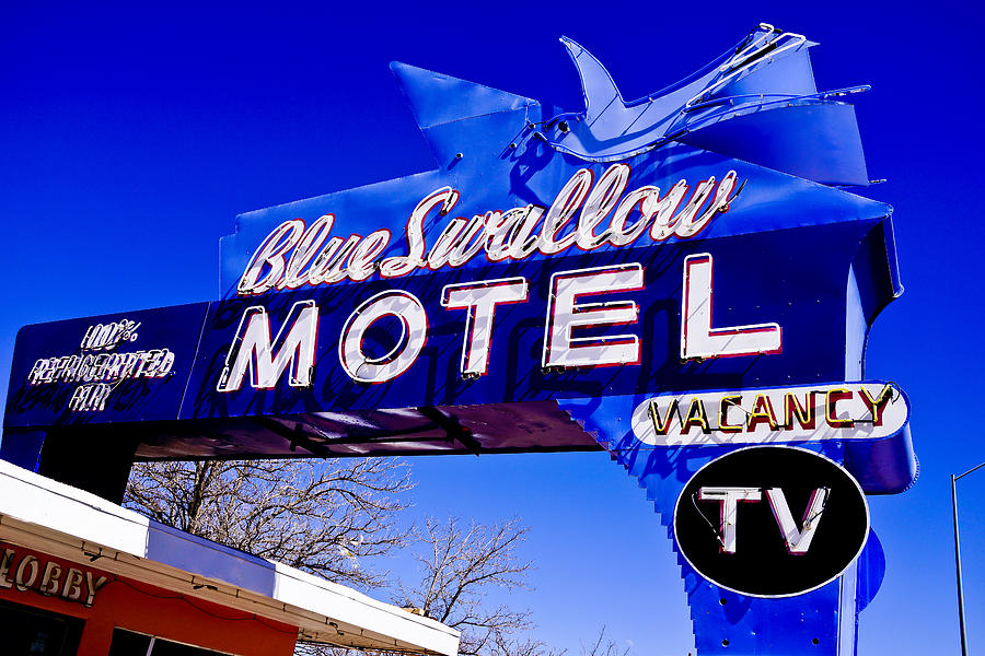 Blue Swallow Motel Sign Photograph by Ben Graham