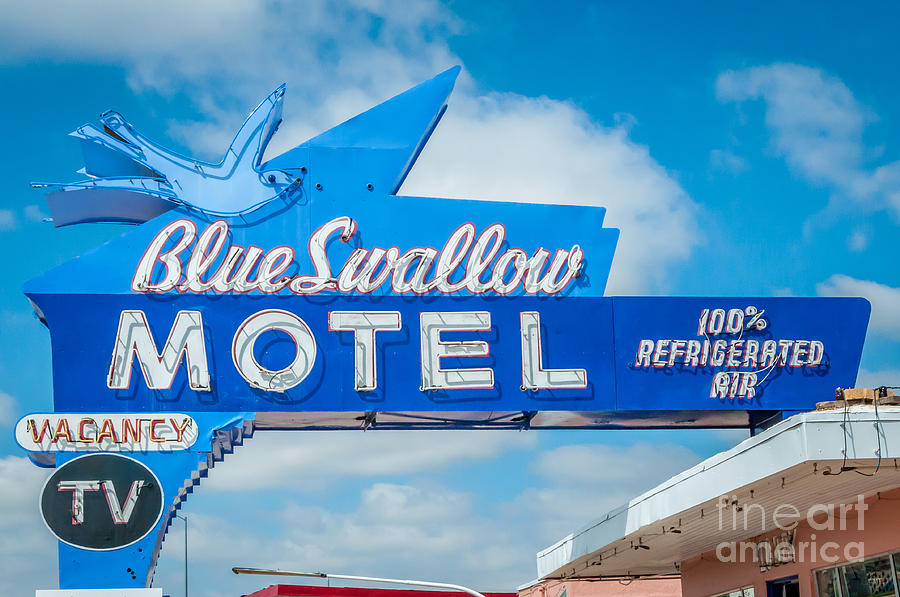 Blue Swallow Motel Sign Photograph by Bob and Nancy Kendrick