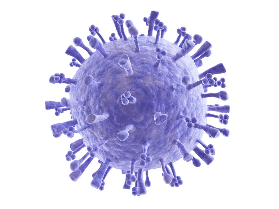 Blue swine flu virus molecule on white background Photograph by 2ndpic