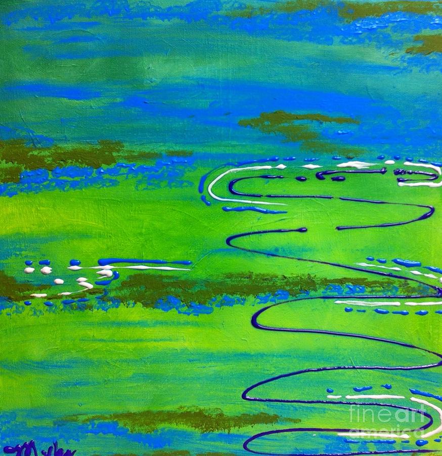 Blue Swirl Abstract 1 Painting by Saundra Myles