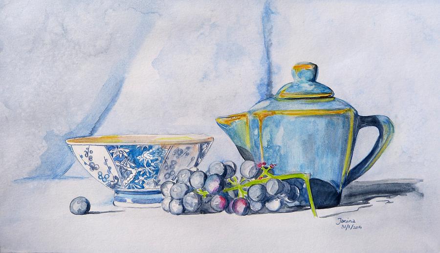 Blue teapot  Painting by Janina  Suuronen