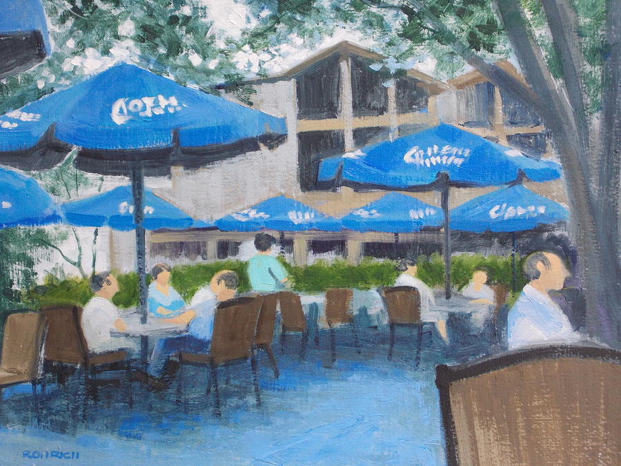 Umbrella Painting - Blue Terrace Cafe by Robert Rohrich
