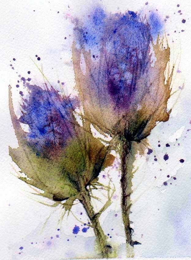 Blue Thistle Painting by Anne Duke