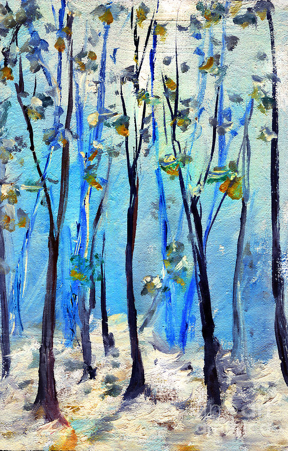 Tree Painting - Blue thoughts in Winter by Daliana Pacuraru