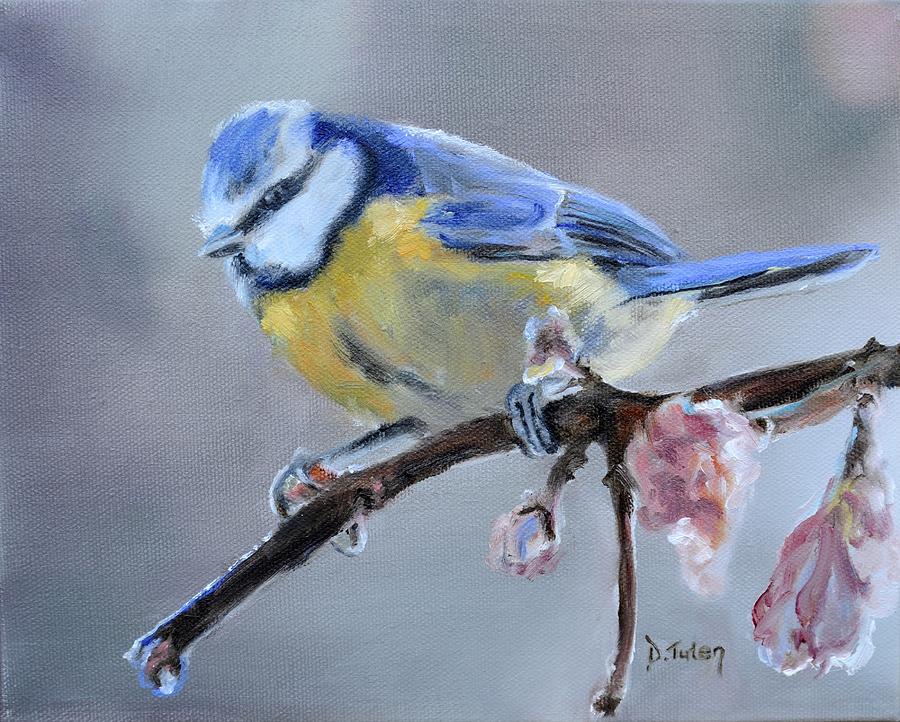 Blue Tit and Blossoms Painting by Donna Tuten