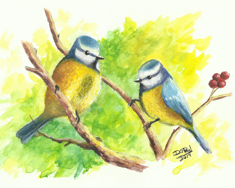 Blue Tits Painting by David G Paul