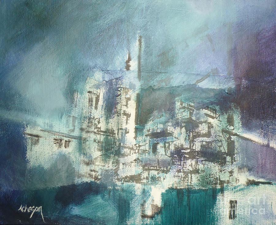 Blue Town Painting by Donna Acheson-Juillet