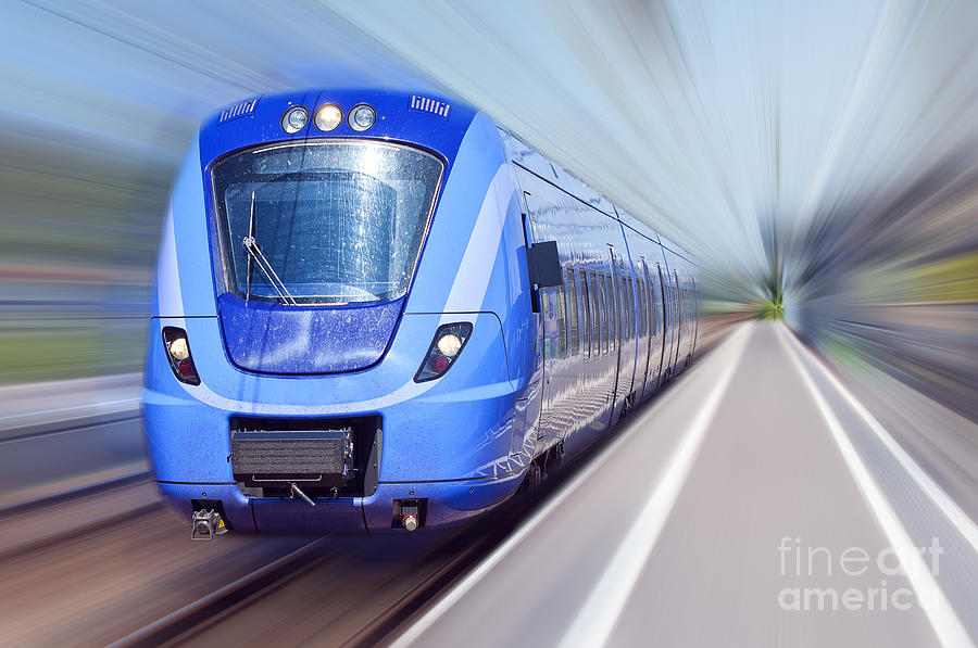 Transportation Photograph - Blue Train In Motion by Antony McAulay