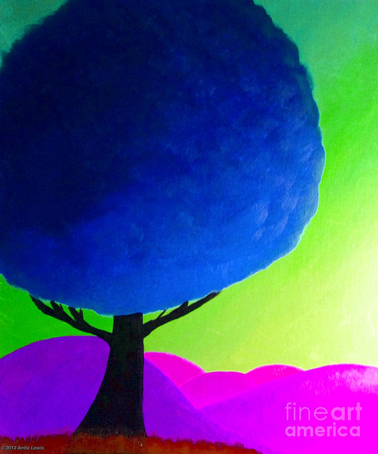 Fantasy Painting - Blue Tree by Anita Lewis