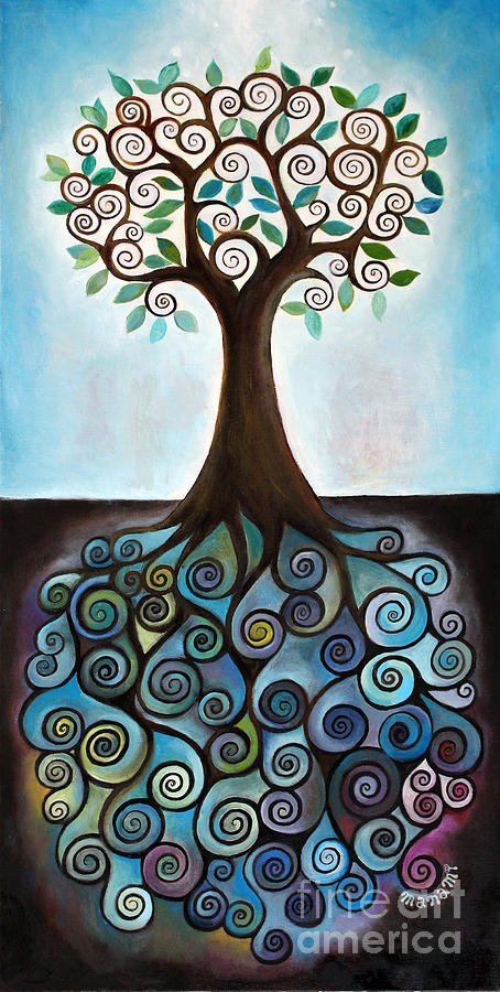 Blue Tree Painting by Manami Lingerfelt