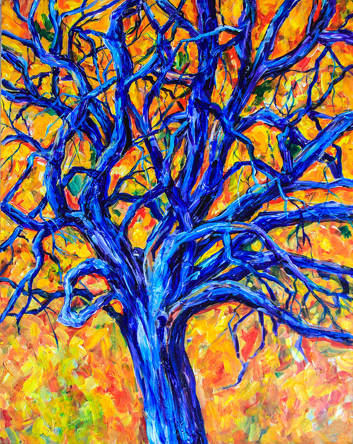 Blue Tree Painting by Sally Quillin