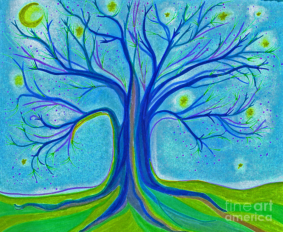 Blue Tree Sky by jrr Drawing by First Star Art