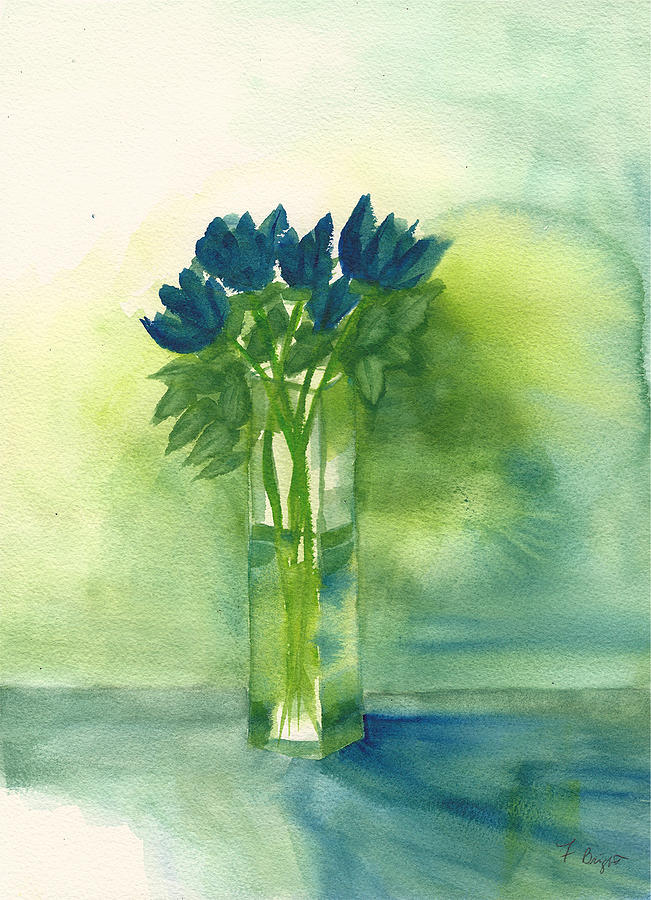 Blue Tulips in Glass Vase Painting by Frank Bright