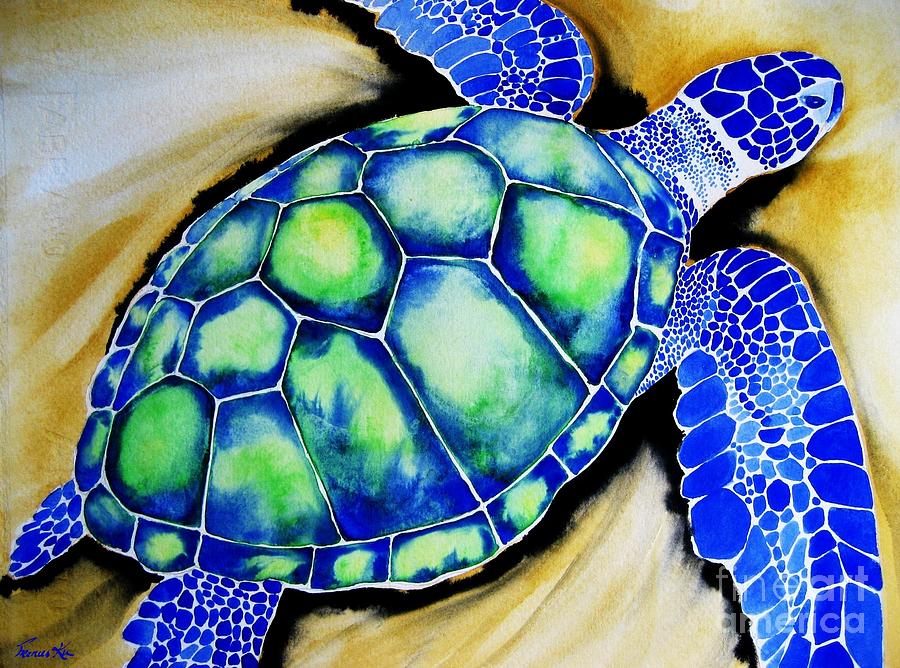 Blue Turtle Painting by Frances Ku