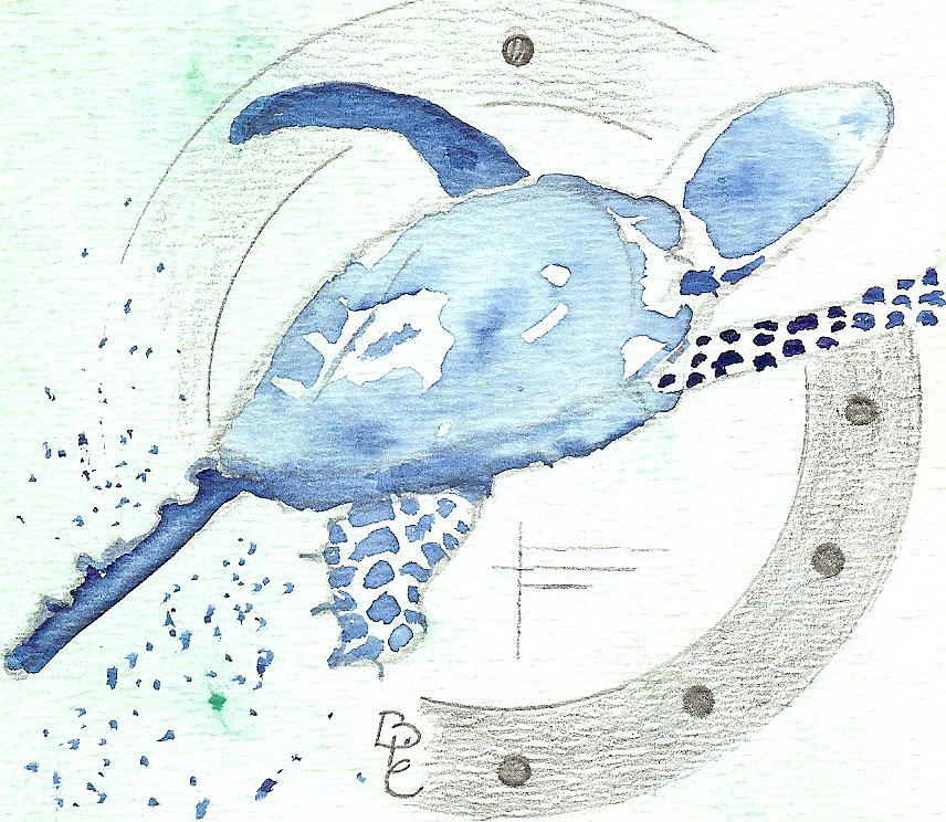 Turtle Mixed Media - Blue Turtle in a periscope by Bernadette Crotty