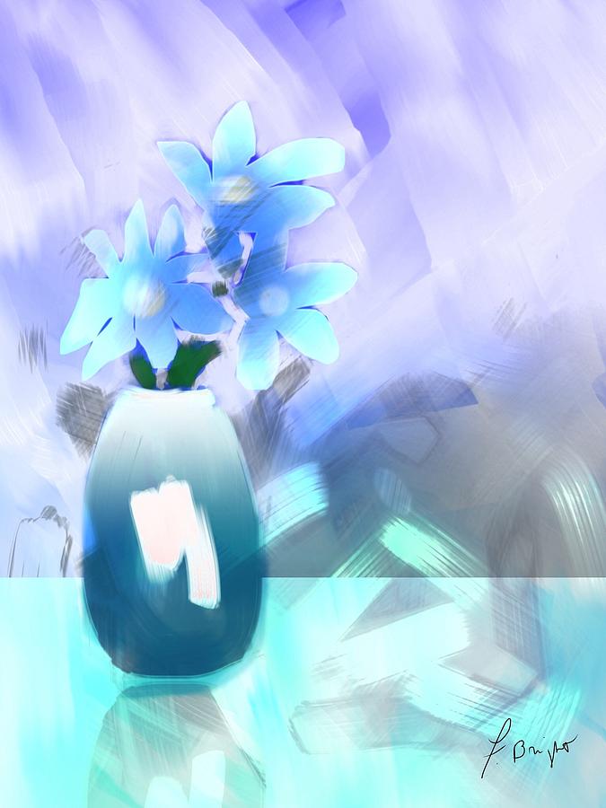 Blue Vase of Flowers Digital Art by Frank Bright