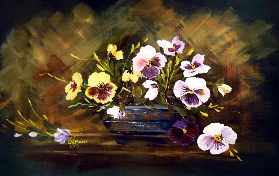 Blue Vase with Pansies Painting by Dorothy Maier