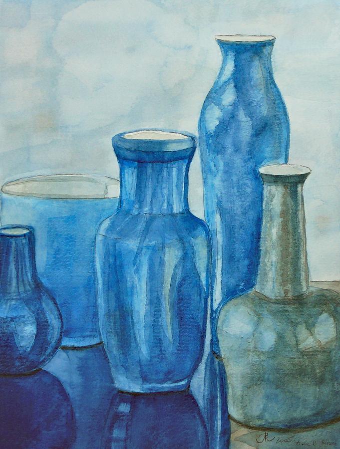 Blue Vases I Painting by Anna Ruzsan