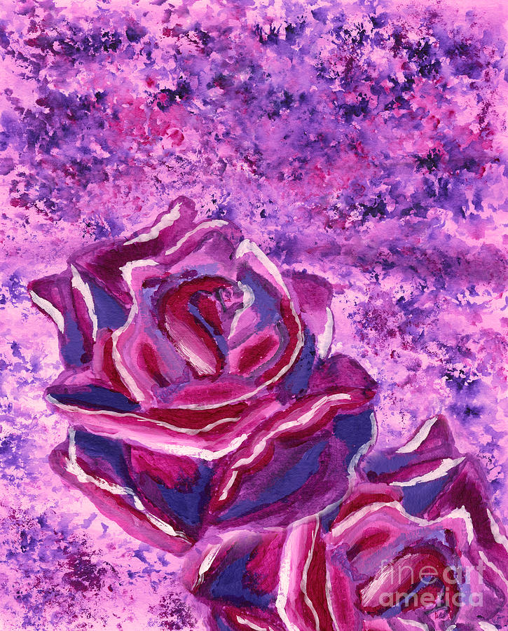 Blue Violet Winter Roses Acrylic Painting Painting by Beverly Claire Kaiya